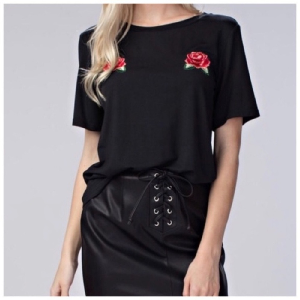 Red Rose Black Silk Top